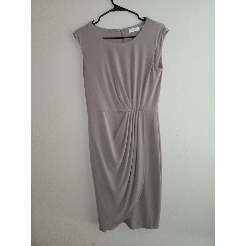 Calvin Klein Size 4 Sleeveless Taupe Drape Front Dress - Excellent Condition